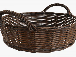 wicker basket with handle dark brown round 3D Model