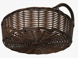 wicker basket with handle dark brown round 3D Model