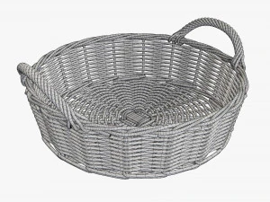 wicker basket with handle dark brown round 3D Model