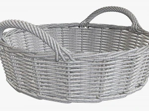 wicker basket with handle dark brown round 3D Model
