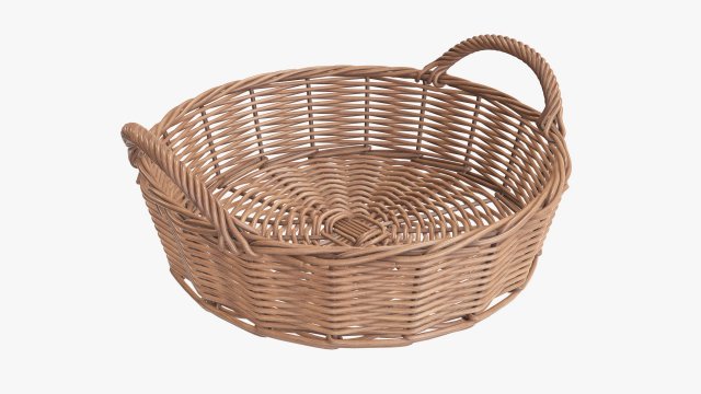wicker basket with handle light brown round Modelo 3D .c4d .max .obj .3ds .fbx .stl .blend 