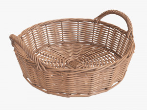 wicker basket with handle light brown round 3D Model