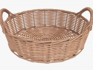 wicker basket with handle light brown round Modelo 3D