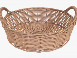 wicker basket with handle light brown round 3D Model