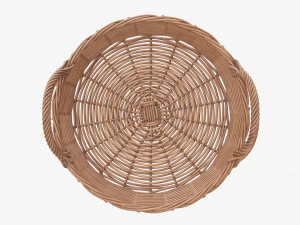 wicker basket with handle light brown round 3D Model
