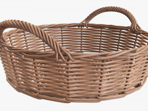 wicker basket with handle light brown round Modelo 3D