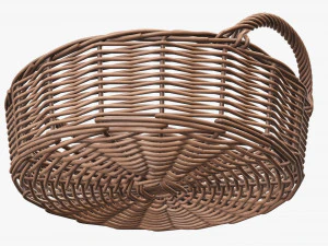 wicker basket with handle light brown round 3D Model