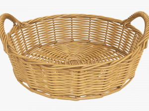 wicker basket with handle medium brown round 3Dモデル