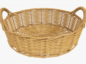 wicker basket with handle medium brown round 3D Model