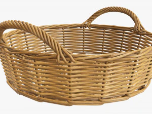wicker basket with handle medium brown round 3D Model