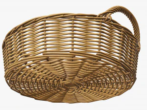 wicker basket with handle medium brown round 3D Model