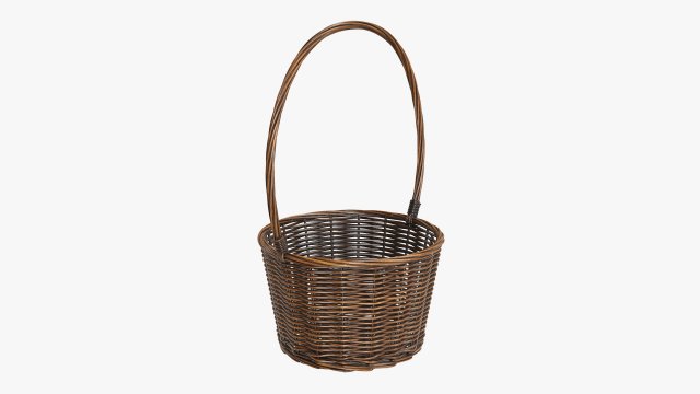 dark brown wicker basket with handle Model 3D .c4d .max .obj .3ds .fbx .stl .blend 