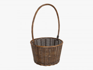 dark brown wicker basket with handle 3D Model