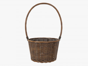 dark brown wicker basket with handle Model 3D