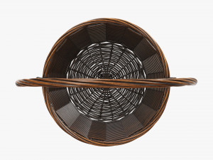 dark brown wicker basket with handle Model 3D