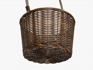 dark brown wicker basket with handle Model 3D