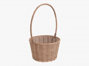 light brown wicker basket with handle 3D Model