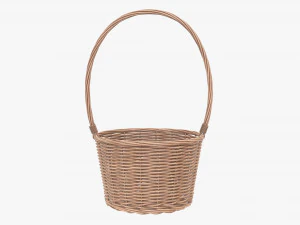 light brown wicker basket with handle 3D Model