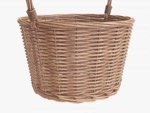 light brown wicker basket with handle 3D Model