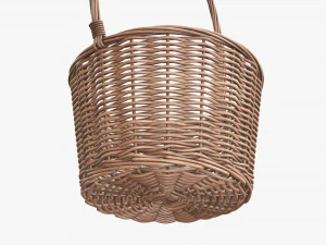 light brown wicker basket with handle 3D Model