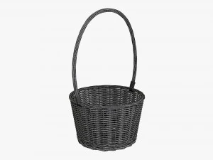 light brown wicker basket with handle 3D Model