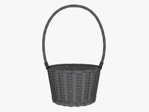 light brown wicker basket with handle 3D Model