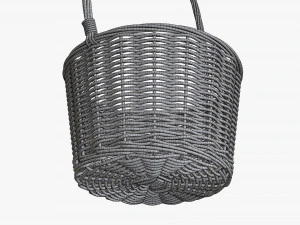 light brown wicker basket with handle 3D Model