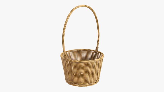 medium brown wicker basket with handle 3D Модель .c4d .max .obj .3ds .fbx .stl .blend 
