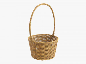 medium brown wicker basket with handle 3D Model