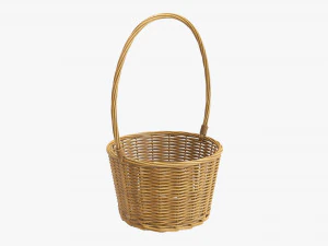 medium brown wicker basket with handle 3D Model