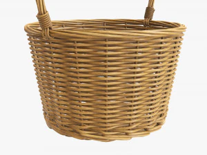 medium brown wicker basket with handle 3D Model