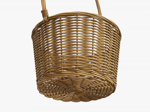 medium brown wicker basket with handle 3D Model