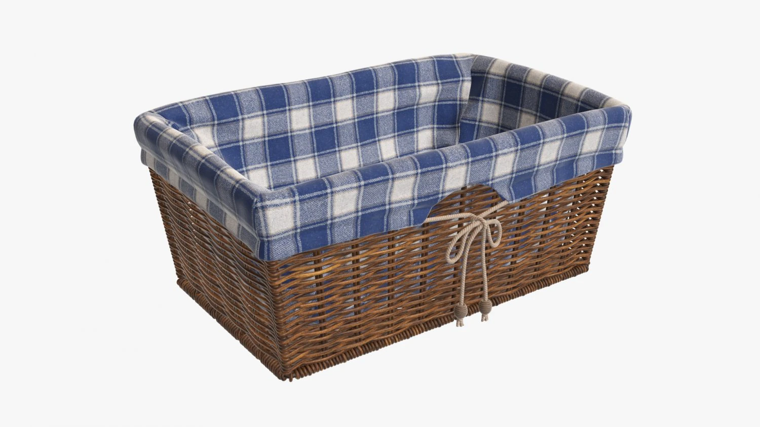 dark brown rectangular wicker basket with fabric 3D Model .c4d .max .obj .3ds .fbx .stl .blend