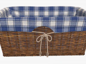 dark brown rectangular wicker basket with fabric 3D Model