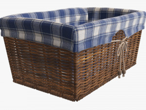 dark brown rectangular wicker basket with fabric Model 3D