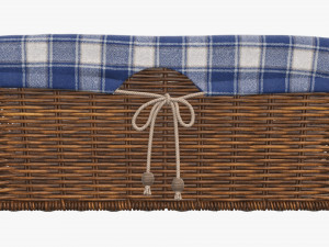 dark brown rectangular wicker basket with fabric Model 3D