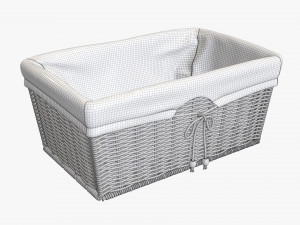 dark brown rectangular wicker basket with fabric Model 3D