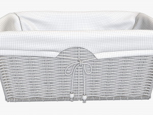 dark brown rectangular wicker basket with fabric Model 3D