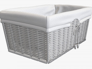 dark brown rectangular wicker basket with fabric Model 3D