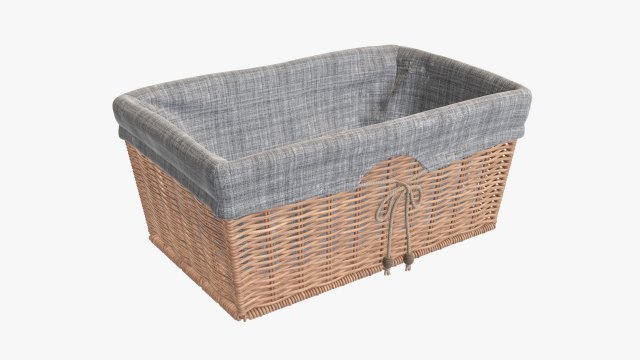 light brown rectangular wicker basket with fabric Model 3D .c4d .max .obj .3ds .fbx .stl .blend 