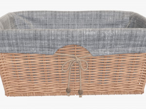 light brown rectangular wicker basket with fabric Model 3D