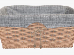 light brown rectangular wicker basket with fabric 3D Model