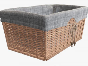 light brown rectangular wicker basket with fabric 3D Model