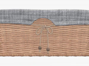 light brown rectangular wicker basket with fabric 3D Model