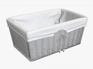 light brown rectangular wicker basket with fabric 3D Model