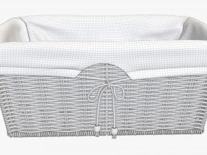 light brown rectangular wicker basket with fabric 3D Model