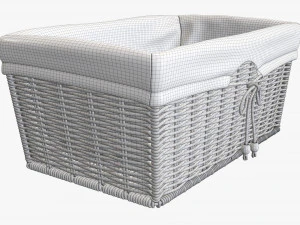 light brown rectangular wicker basket with fabric 3D Model