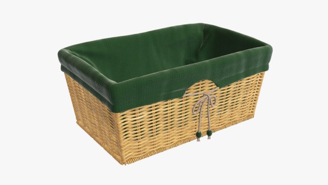 medium brown rectangular wicker basket with fabric 3D Модель .c4d .max .obj .3ds .fbx .stl .blend 