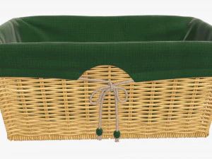 medium brown rectangular wicker basket with fabric 3D Model