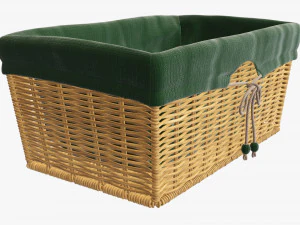 medium brown rectangular wicker basket with fabric 3D Model